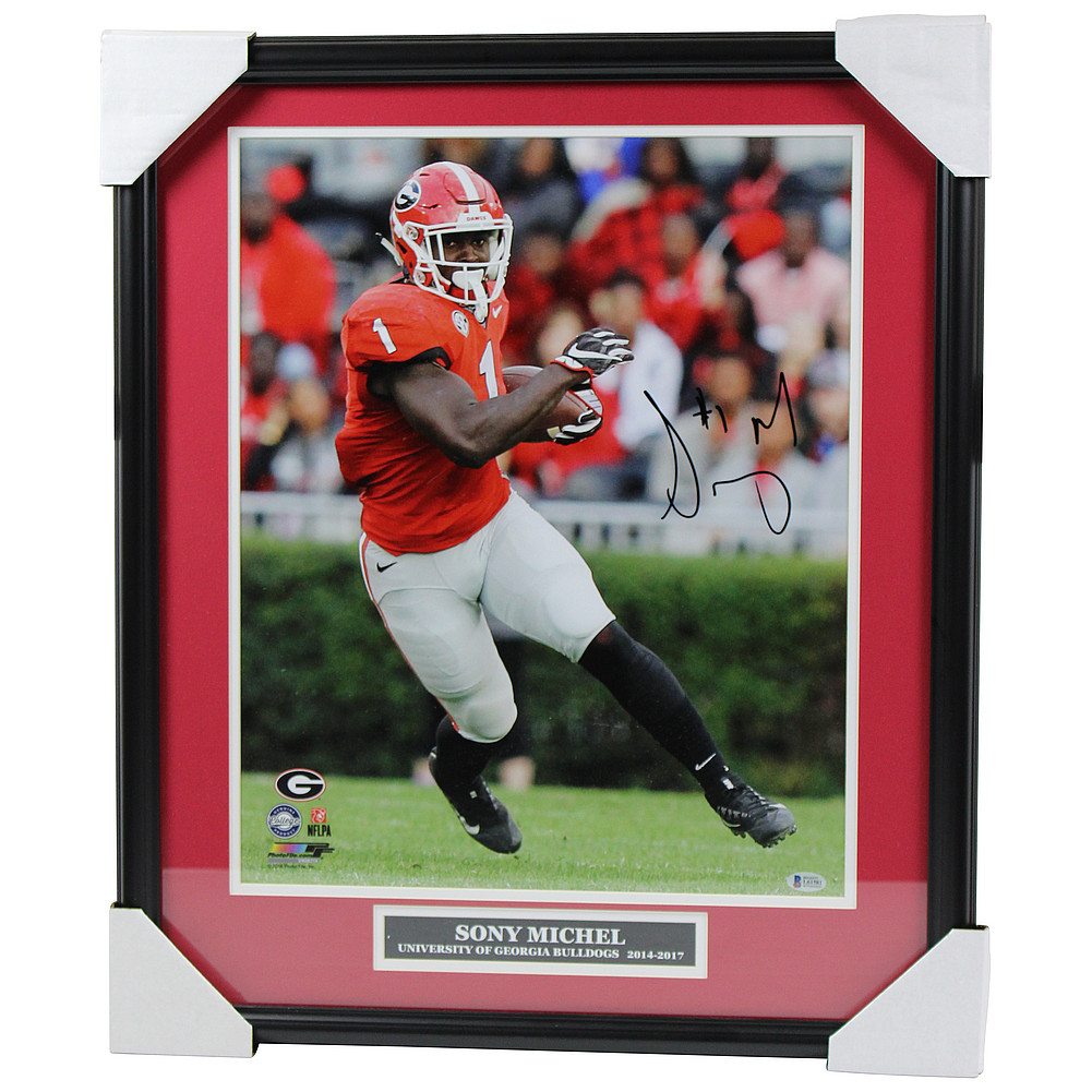 Sony Michel Autographed Signed Georgia Bulldogs Framed Red Jersey ...