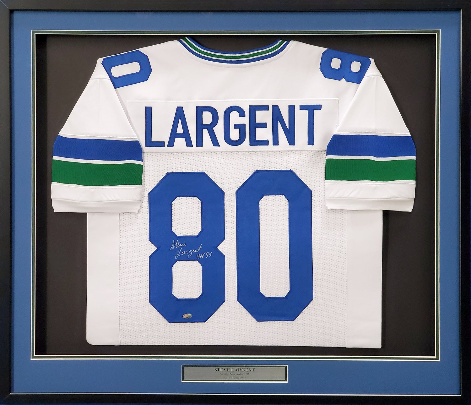 Steve Largent Autographed Signed Seattle Seahawks Framed White Jersey 'HOF  95' Mcs Holo