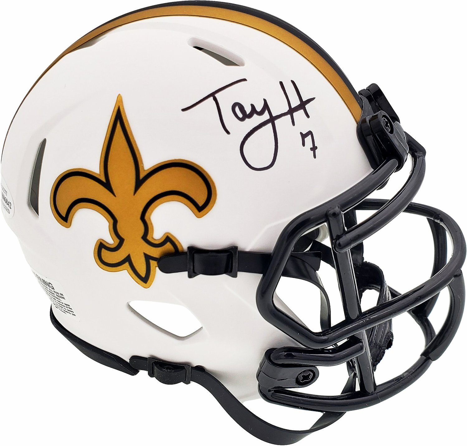 Taysom Hill Autographed Signed New Orleans Saints Lunar Eclipse White Mini  Helmet Beckett Beckett