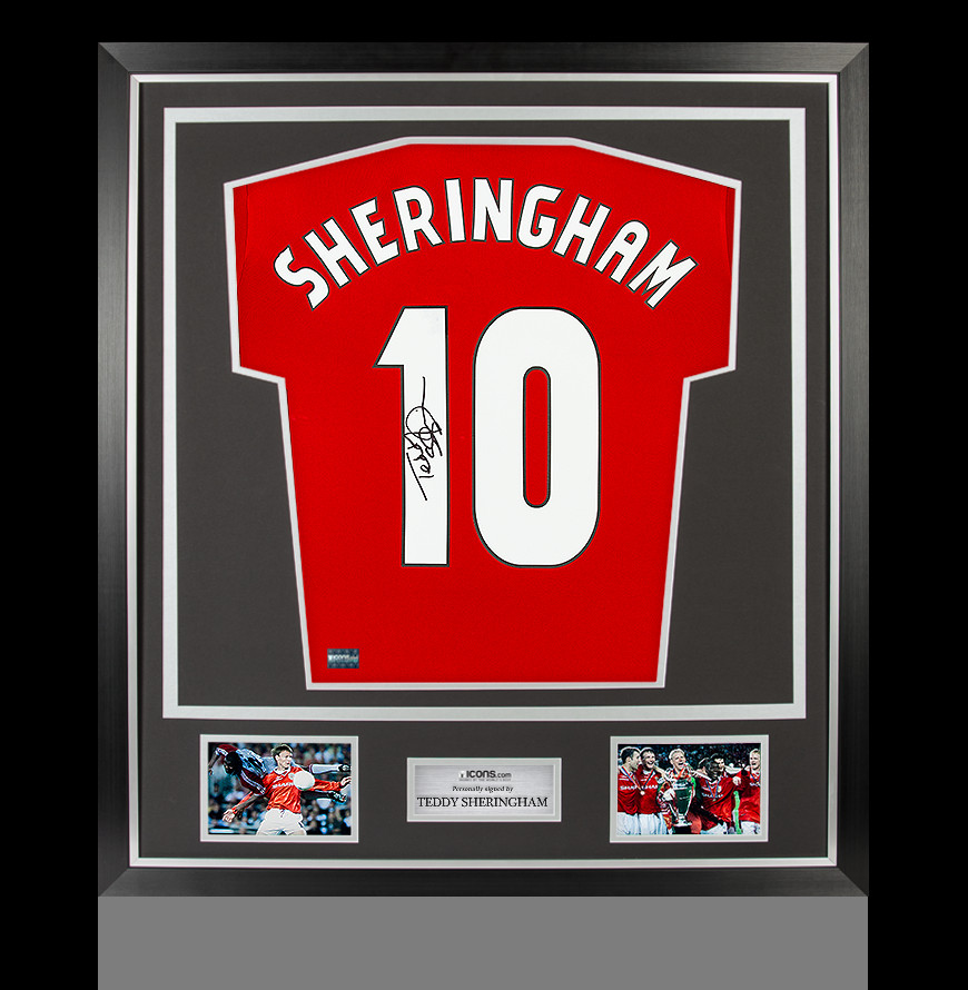 Teddy Sheringham Back Autographed Signed Manchester United Home Shirt In Classic Frame