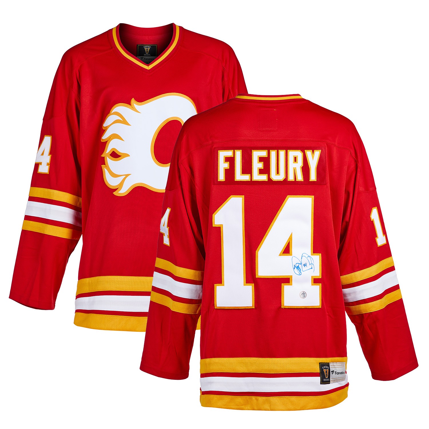Theo Fleury Autographed Calgary Flames Fanatics Heritage Jersey
