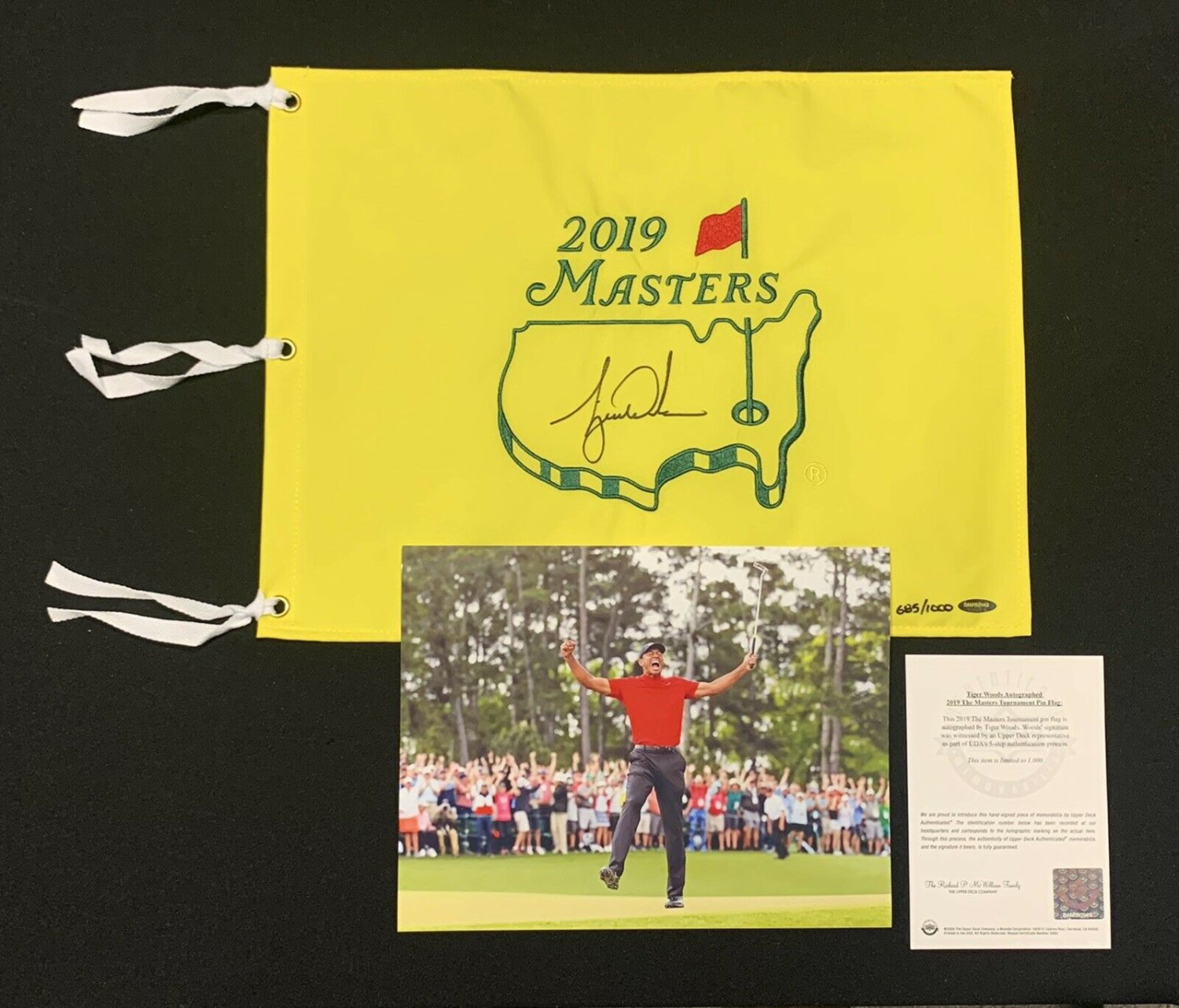 Tiger Woods Autographed Signed 2019 Masters Flag With 8X10 Photo - UDA