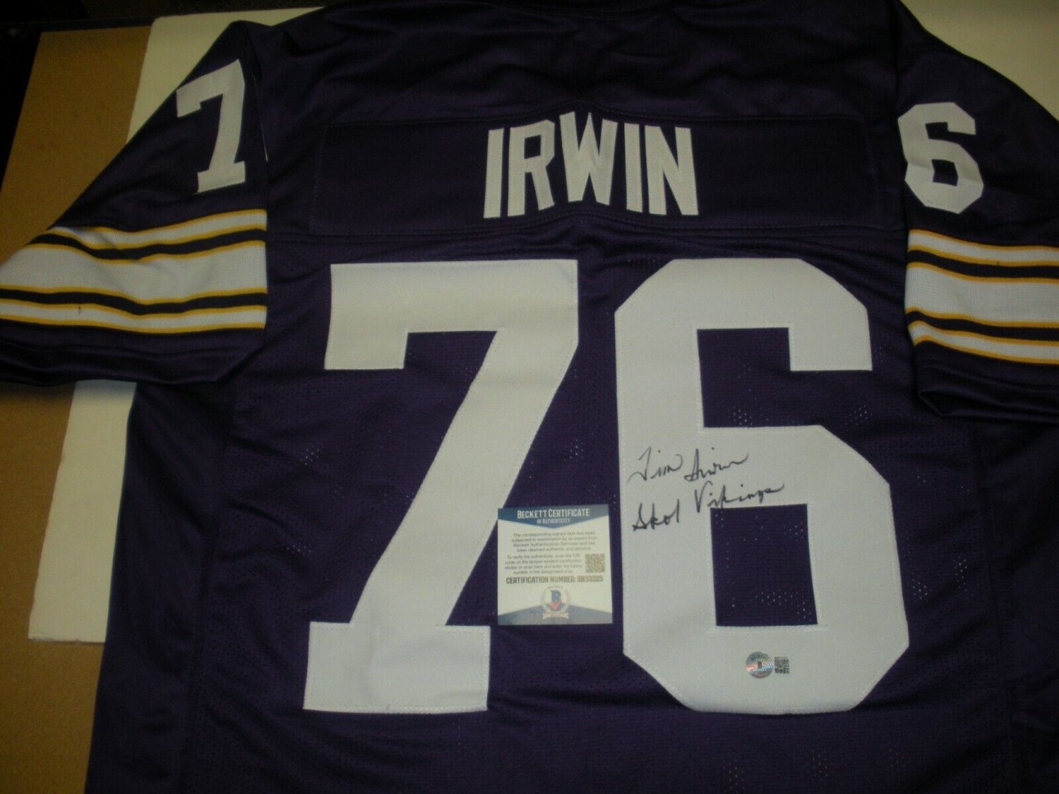 Tim Irwin Autographed Signed Minnesota Vikings Skol Vikings Last One  JSA/COA Jersey