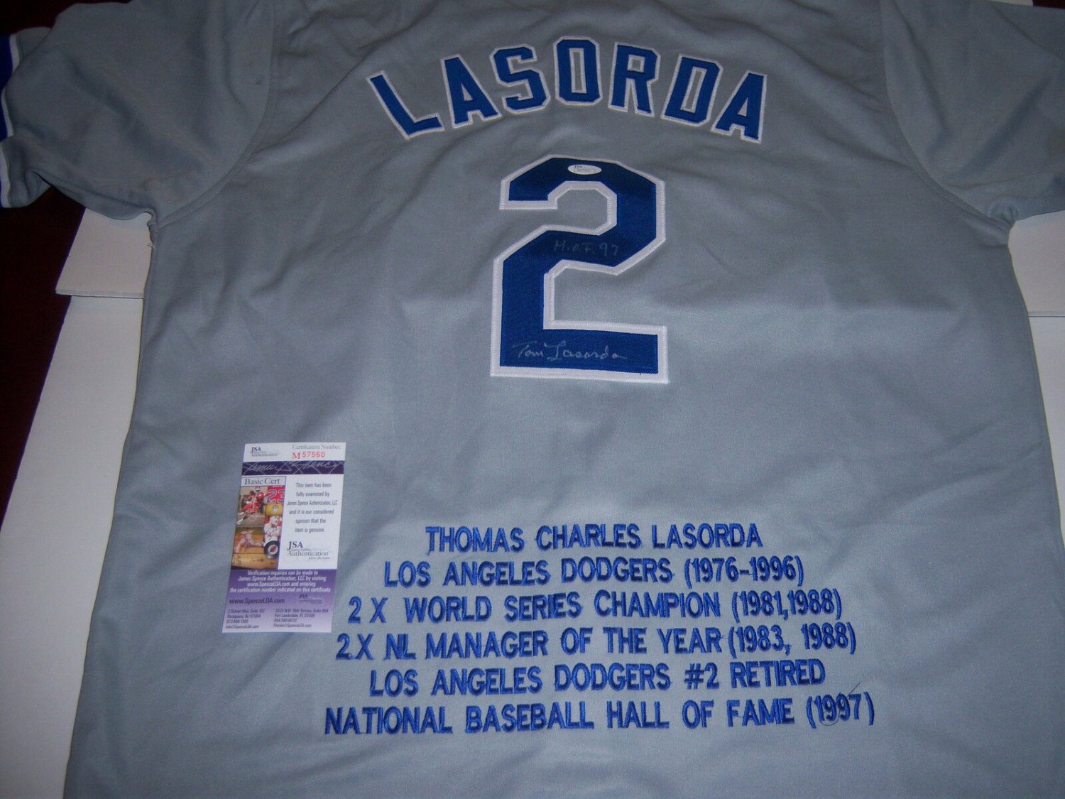 Tommy LaSorda Autographed Los Angeles Dodgers Authentic Jersey JSA at  's Sports Collectibles Store