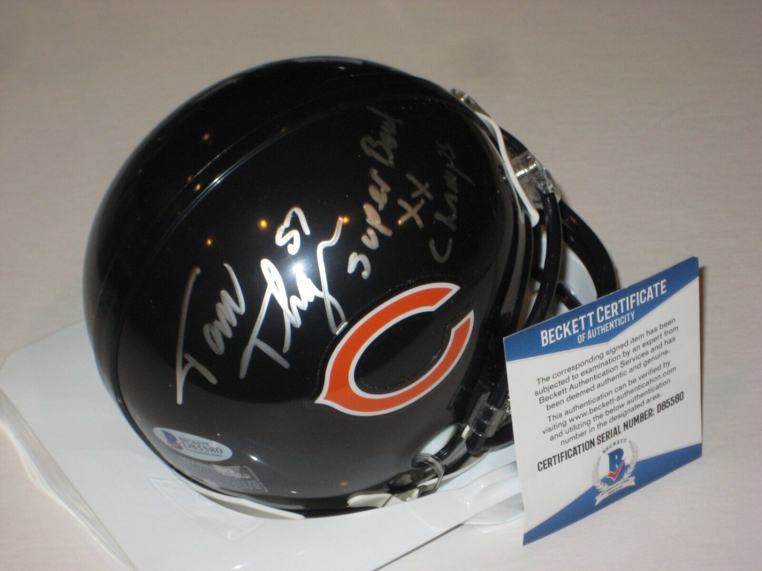 Tom Thayer Autographed Signed Chicago Bears Mini-Helmet With Beckett COA &  Inscription