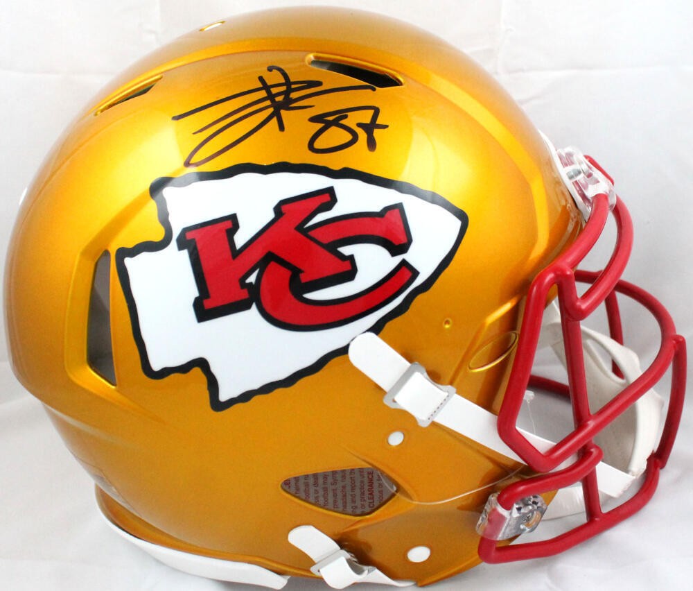 Travis Kelce Signed Kansas City Yellow Large Football Jersey (Beckett)