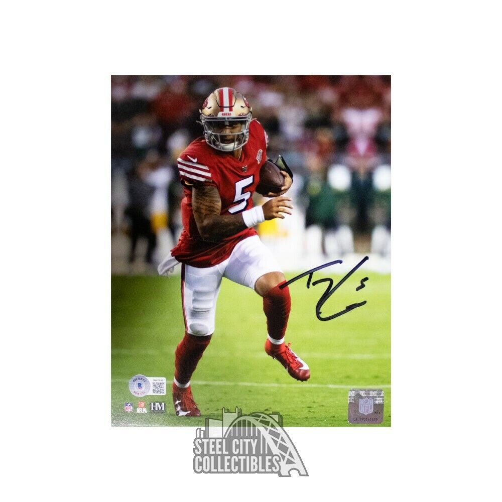 San Francisco 49ers Trey Lance Autographed Red Jersey Beckett BAS Witness  Stock #215019