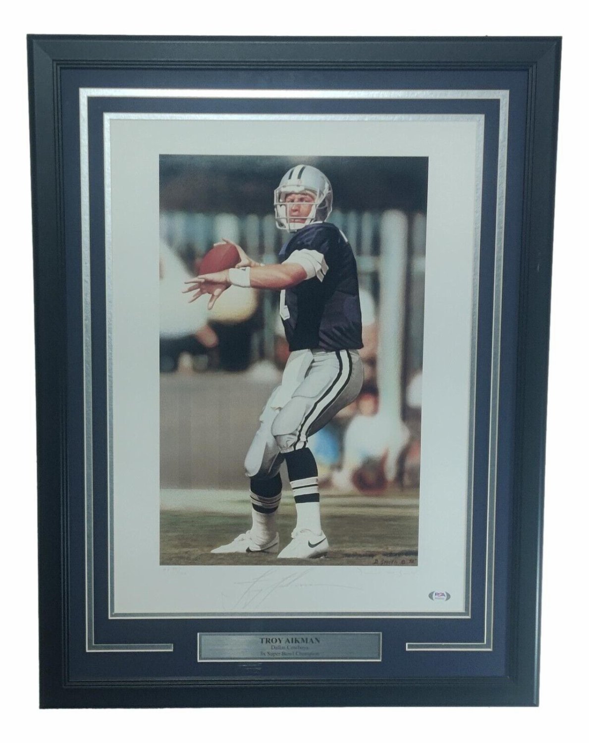Troy Aikman Autographed Signed 16X20 Lithograph Framed Dallas PSA/DNA
