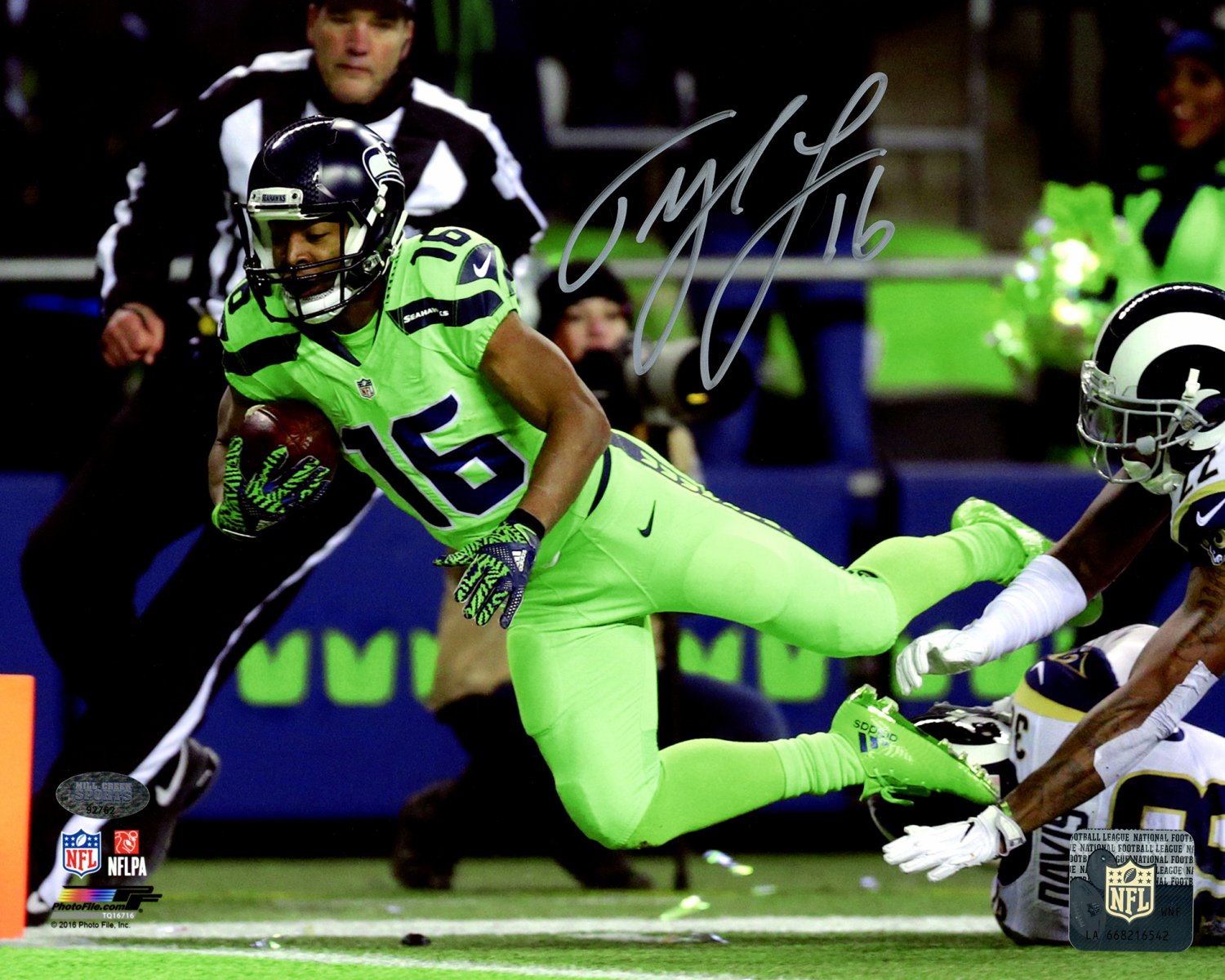 Tyler Lockett Autographed Signed 8X10 Photo Seattle Seahawks Color Rush Green  Jerseys Mcs Holo #209195