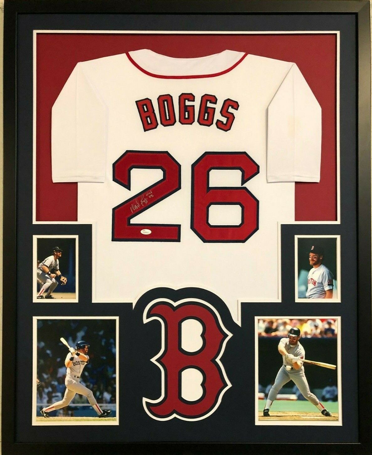 Wade Boggs Autographed HOF 05 and Framed White Boston Red Sox Jersey Auto  JSA COA