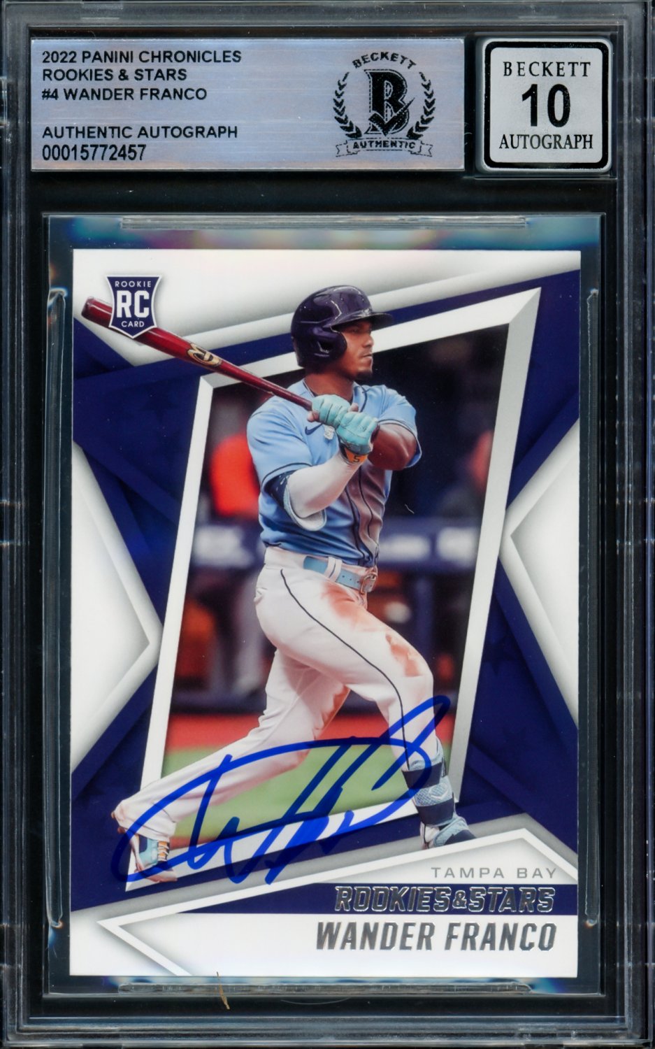 Wander Franco Autographed Signed 2022 Panini Chronicles Rookies & Stars  Rookie Card #4 Tampa Bay Rays Auto Grade Gem Mint 10 Beckett Beckett