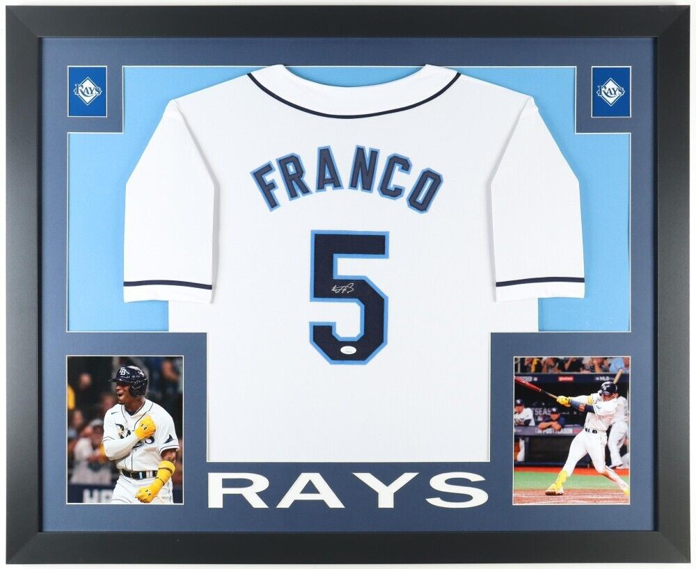 Wander Franco Signed Tampa Bay Rays 35x43 Framed Jersey (Beckett