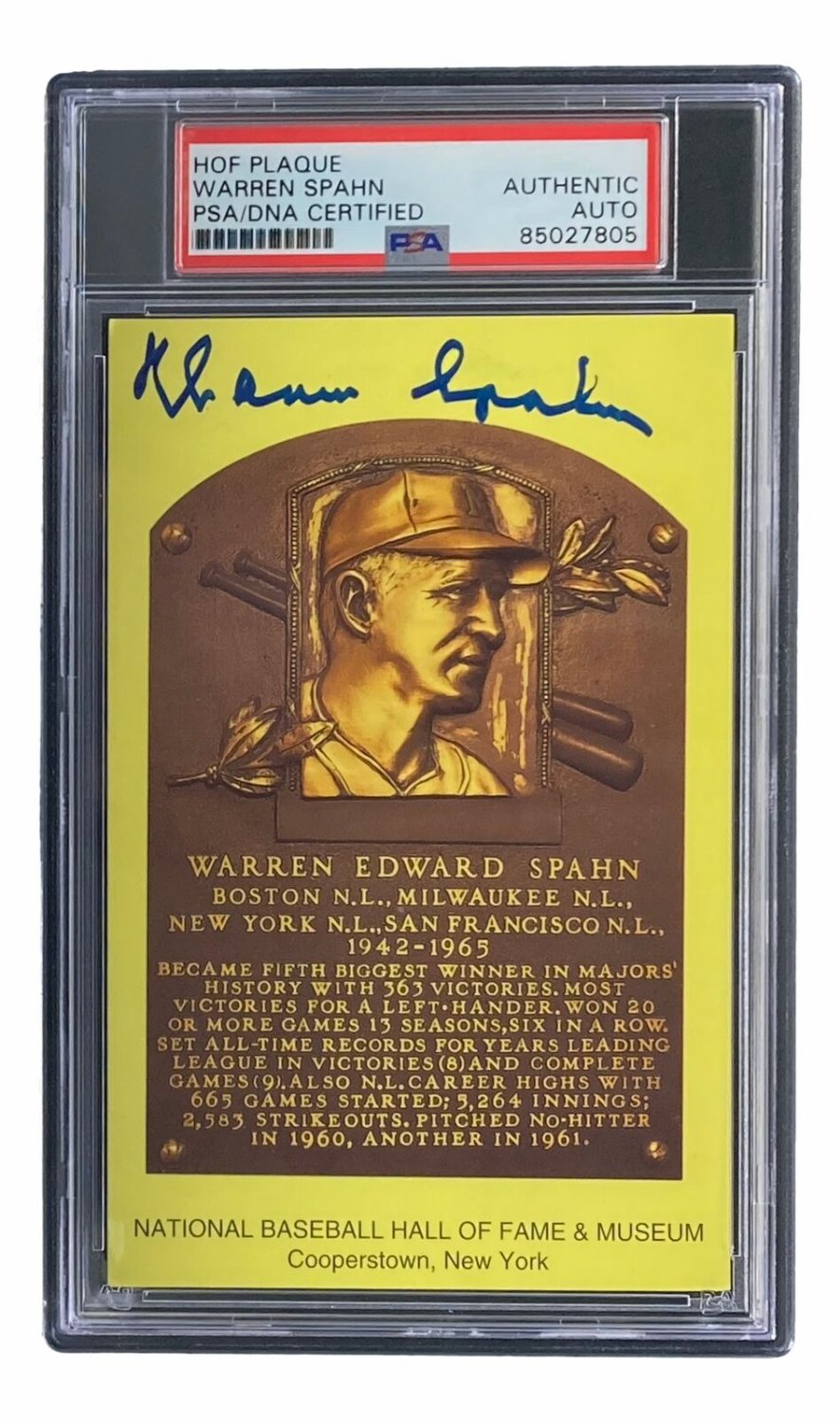 Warren Edward Spahn Autographed Signed 4X6 Milwaukee Braves Hall