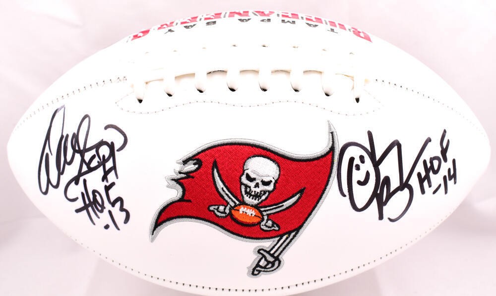 Warren Sapp Autographed Signed Derrick Brooks Buccaneers Logo Football With  HOF- Beckett W Holo