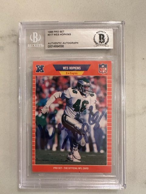 Wes Hopkins Autographed Signed 1989 Philadelphia Eagles Pro Set #317 Fb  Card Beckett Slabbed - Autographs