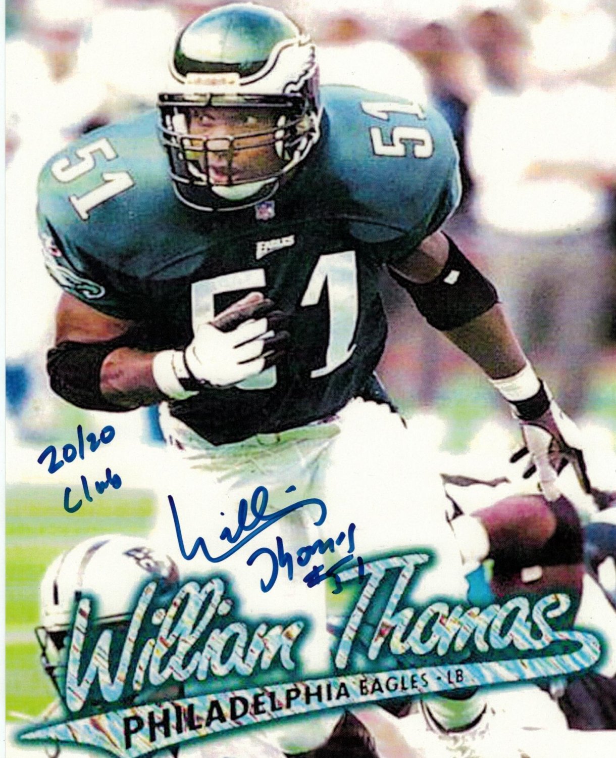 William Thomas Philadelphia Eagles Autographed Signed 8x10 Photo Inscribed  20/20 Club - Certified Authentic