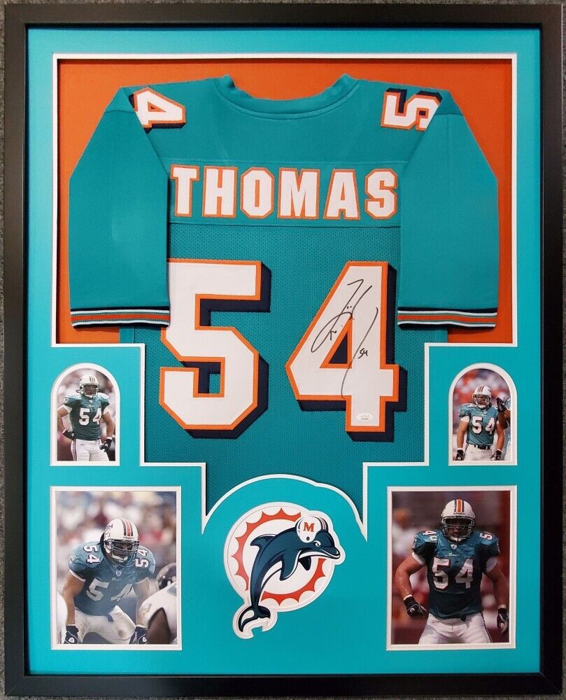 Zach Thomas Autographed Signed Dolphins 35X43 Framed Jersey (JSA COA) 7X  Pro Bowl Linebacker