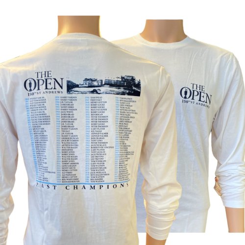 150th British Open Past Champions Commemorative White Long Sleeve Organic Cotton T-Shirt 
