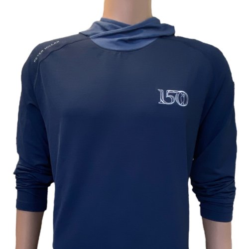 150th British Open Peter Millar Navy Blue Performance Tech Hooded Long Sleeve Active Shirt 