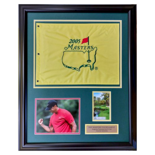 2005 Masters Tiger Woods Win Pictorial Supreme Portrait Framed Pin Flag 