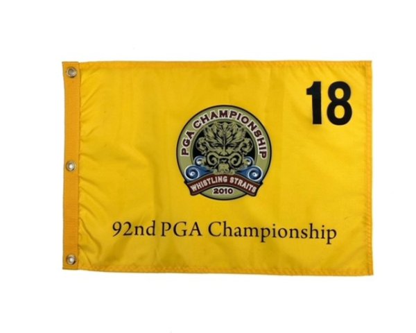 2010 92nd PGA Championship Screen Printed Yellow Pin Flag - Whistling Straits - Martin Kaymer Champion 
