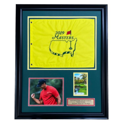 2019 Masters Tiger Woods Pictorial Supreme Portrait Framed Pin Flag 