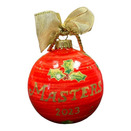 2023 Masters Hand Painted Red Ceramic Globe Ornament