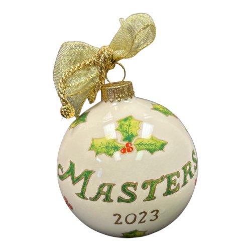 2023 Masters Hand Painted White Ceramic Globe Ornament 