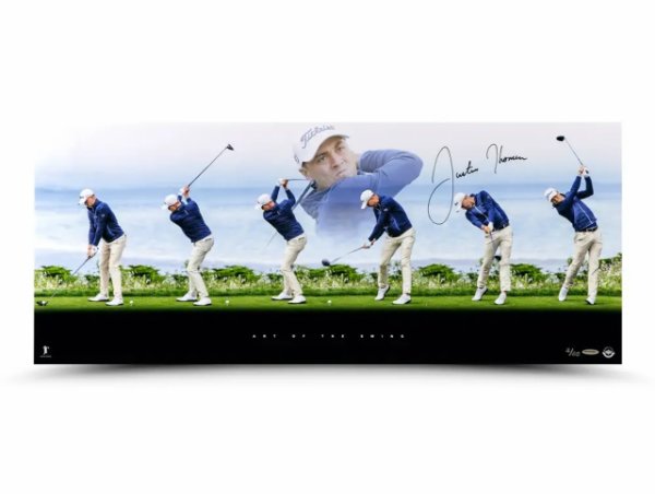 Authentic Justin Thomas Autographed Limited Edition Art of the Swing 36x15 Unframed Print 