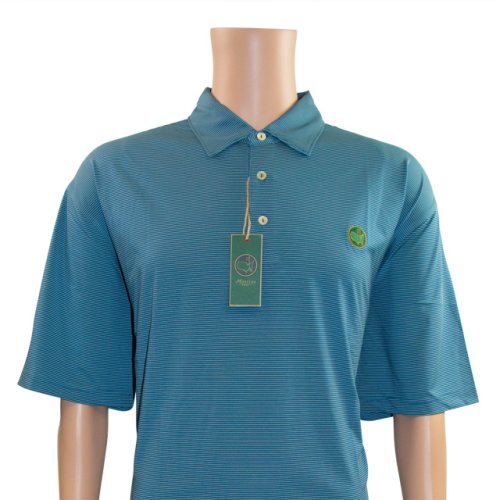 Berckmans Golf Polo Shirt - Teal and Light Blue Thin Stripe