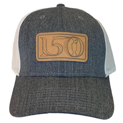 British Open Commemorative 150th Leather Patch Charcoal Heather and Ivory Mesh Snapback Hat 