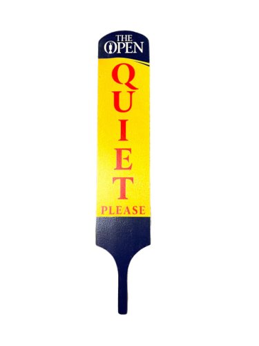 British Open Navy and Yellow Wooden "QUIET Please" Sign 
