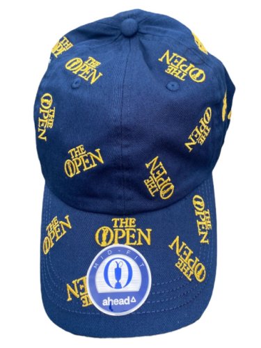 British Open Navy Hat with Yellow Logo Repeat 