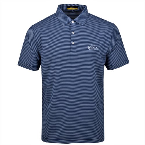British Open Peter Millar Performance Tech Navy and White Striped Polo 