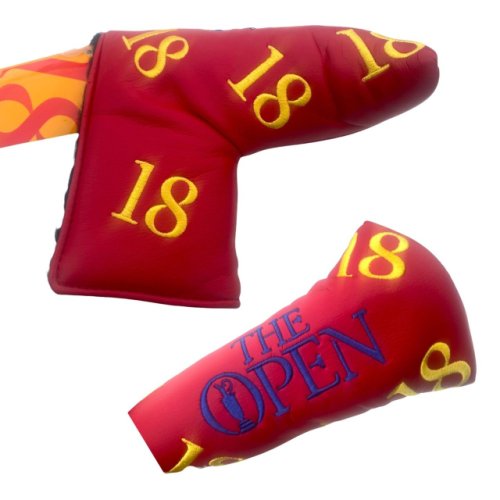 British Open Red Blade Putter Cover with Yellow "18" 
