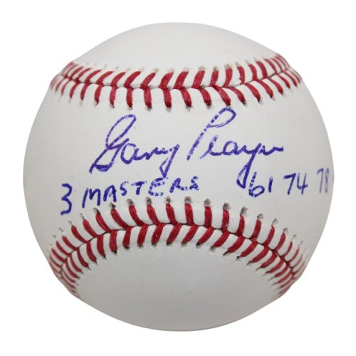 Gary Player Autographed Baseball with 3 Masters Inscription - BAS 