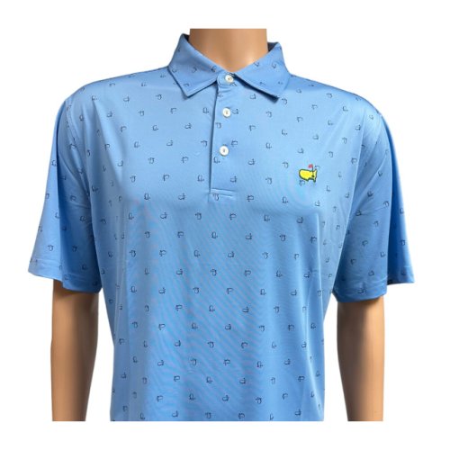 Masters Augusta National Performance Tech Blue Polo with Navy Flag Logos 