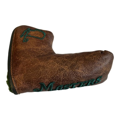 Masters Brown Premium Leather Blade Putter Cover with Dark Green Embroidery and Magnetic Closure 