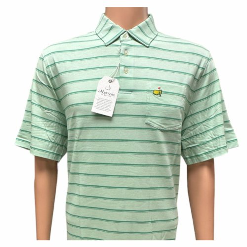 Masters Classics Light Green with Dark Green Stripes Pima Cotton Blend Pocket Polo Golf Shirt 