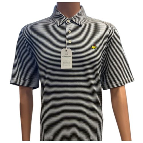 Masters Classics Navy and White Striped Pima Cotton Blend Polo Golf Shirt 