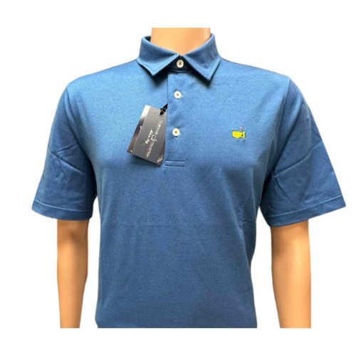 Masters Clubhouse Collection Azure and Navy Blue Cotton Jacquard Knit Polo Golf Shirt