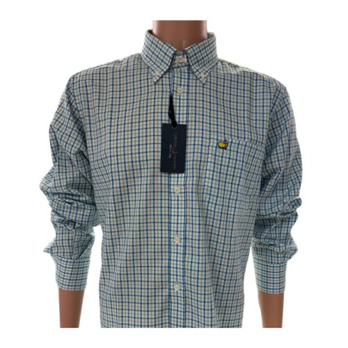 Masters Clubhouse Collection Blue and Green Plaid Dress Shirt 