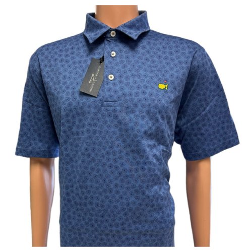 Masters Clubhouse Collection Blue Magnolias Cotton Jacquard Polo Golf Shirt 