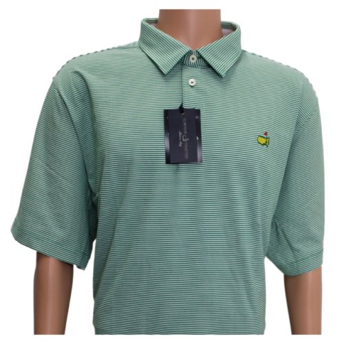 Masters Clubhouse Collection Green and White Tight Stripe Performance Polo 