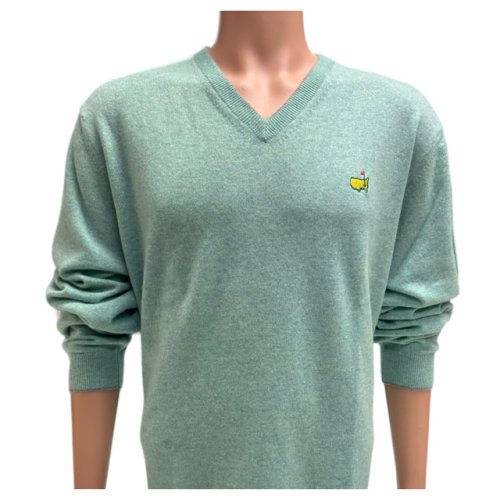 Masters Clubhouse Collection Italian Cashmere Light Green and Grey V-Neck Sweater 