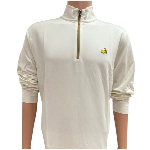 Masters Clubhouse Collection Ivory 1/4 Zip Pullover with Brown Suede Accents 