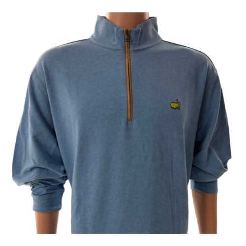 Masters Clubhouse Collection Light Blue Heather 1/4 Zip Pullover with Brown Suede Accents 