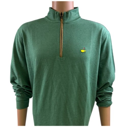 Masters Clubhouse Collection Light Green Heather 1/4 Zip Pullover with Brown Suede Accents 