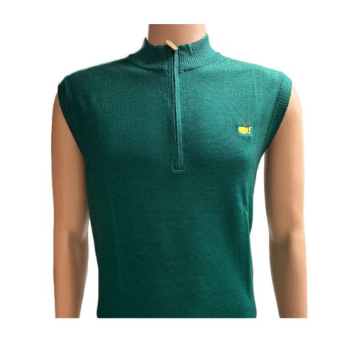 Masters Clubhouse Collection Made in Italy Evergreen Superfine Merino Wool 1/4 Zip Sleeveless Sweater Vest 