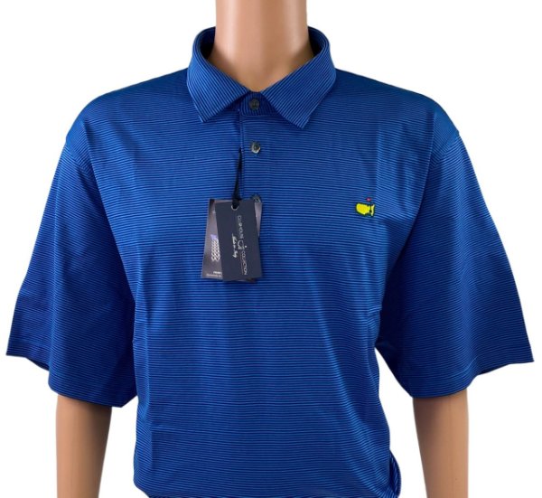 Masters Clubhouse Collection Medium and Dark Blue Tight Stripe Performance Polo 